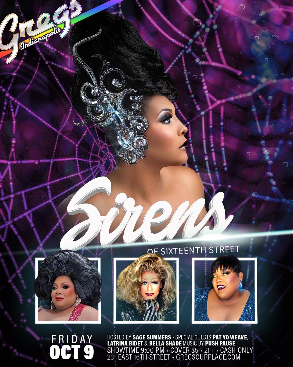 GregsOurPlace's tweet photo. FRIDAY!

Join us at 9:00pm for the Sirens of Sixteenth Street, featuring special guests Pat Yo Weave, Latrina Bidet, and Bella Shade. Hosted by Sage Summers. https://t.co/UyjqFT0Gk3
