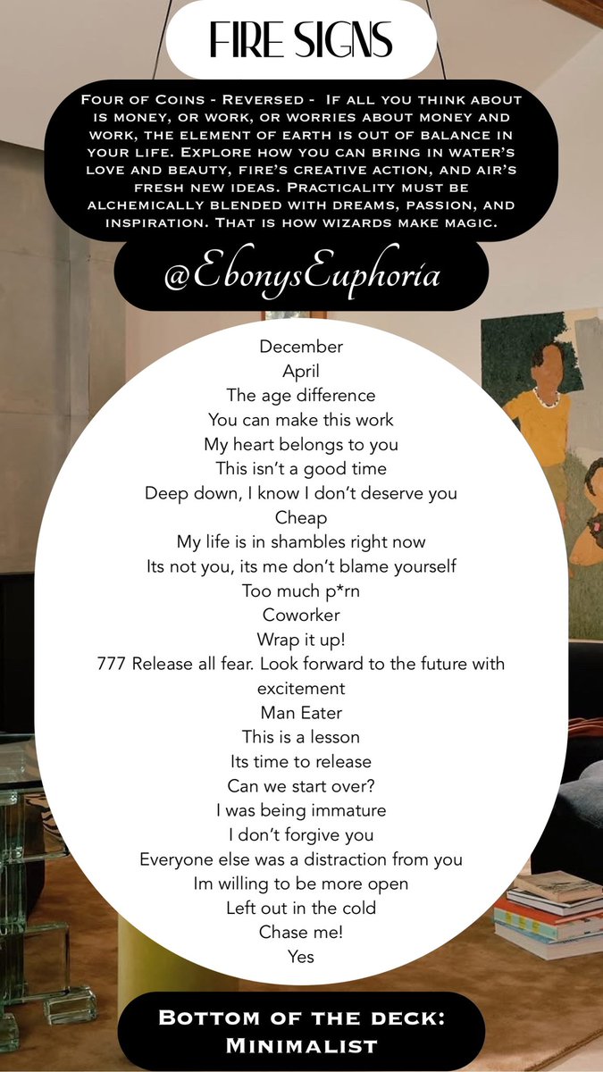 ebonyseuphoria's tweet photo. Left out in the cold
Chase me!
Yes

Bottom of the deck: 
Minimalist

Yes/No/Maybe: YES

#aries #leo #sagittarius #cancer #scorpio #pisces #gemini #libra #aquarius #taurus #virgo #capricorn #mutablesigns #fixedsigns #cardinalsign #earthsign #airsign #watersign #firesign https://t.co/gRfPpyOk4g