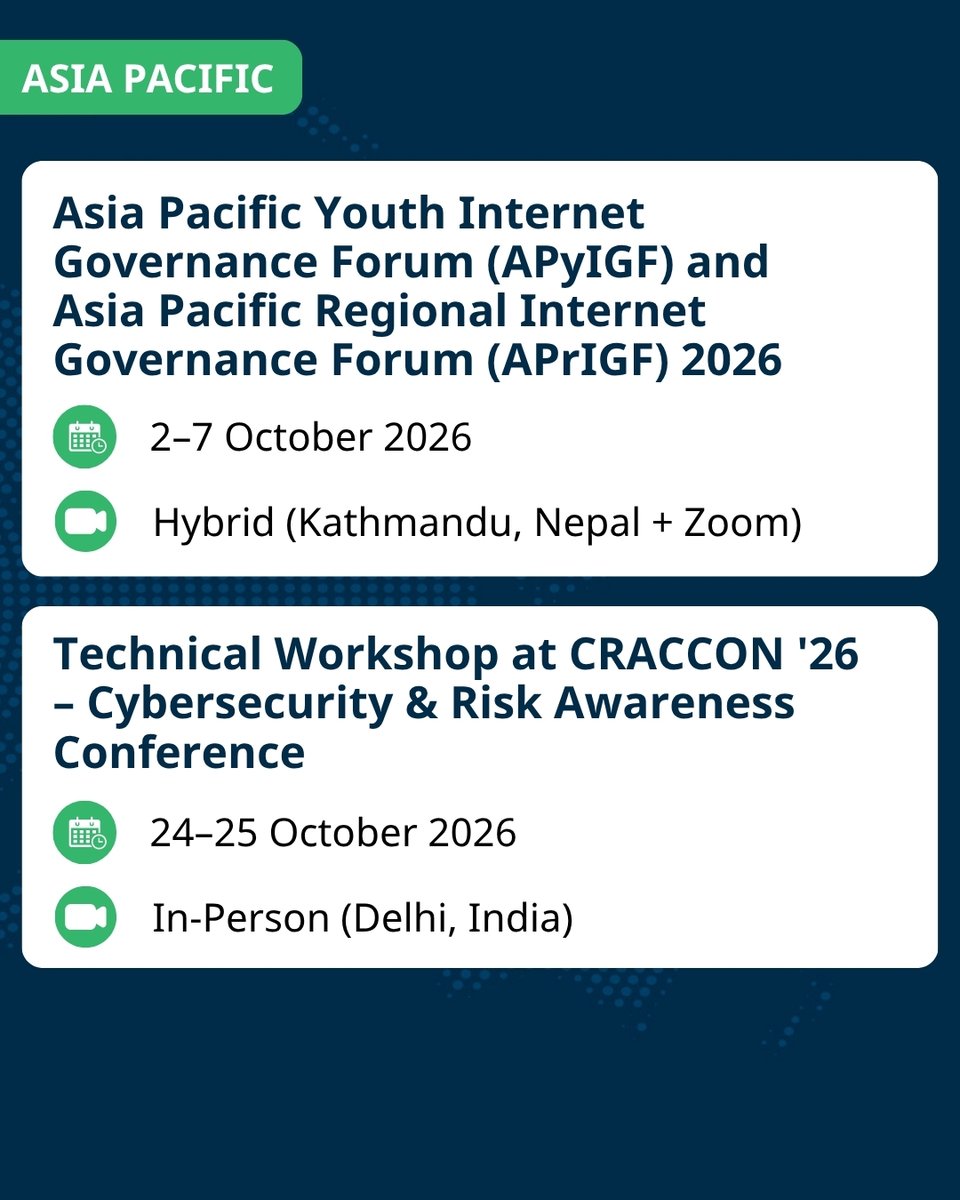 ICANN's tweet photo. 🌟 With #ICANN87 coming up in Bali, Indonesia, from 17–22 October, there’s plenty happening across the #ICANN community this month.

Beyond the Annual General Meeting, explore regional events, webinars, capacity-development activities, and other opportunities to connect and participate.

🗓️ See what’s happening in October >> https://t.co/mLX7rAL26g