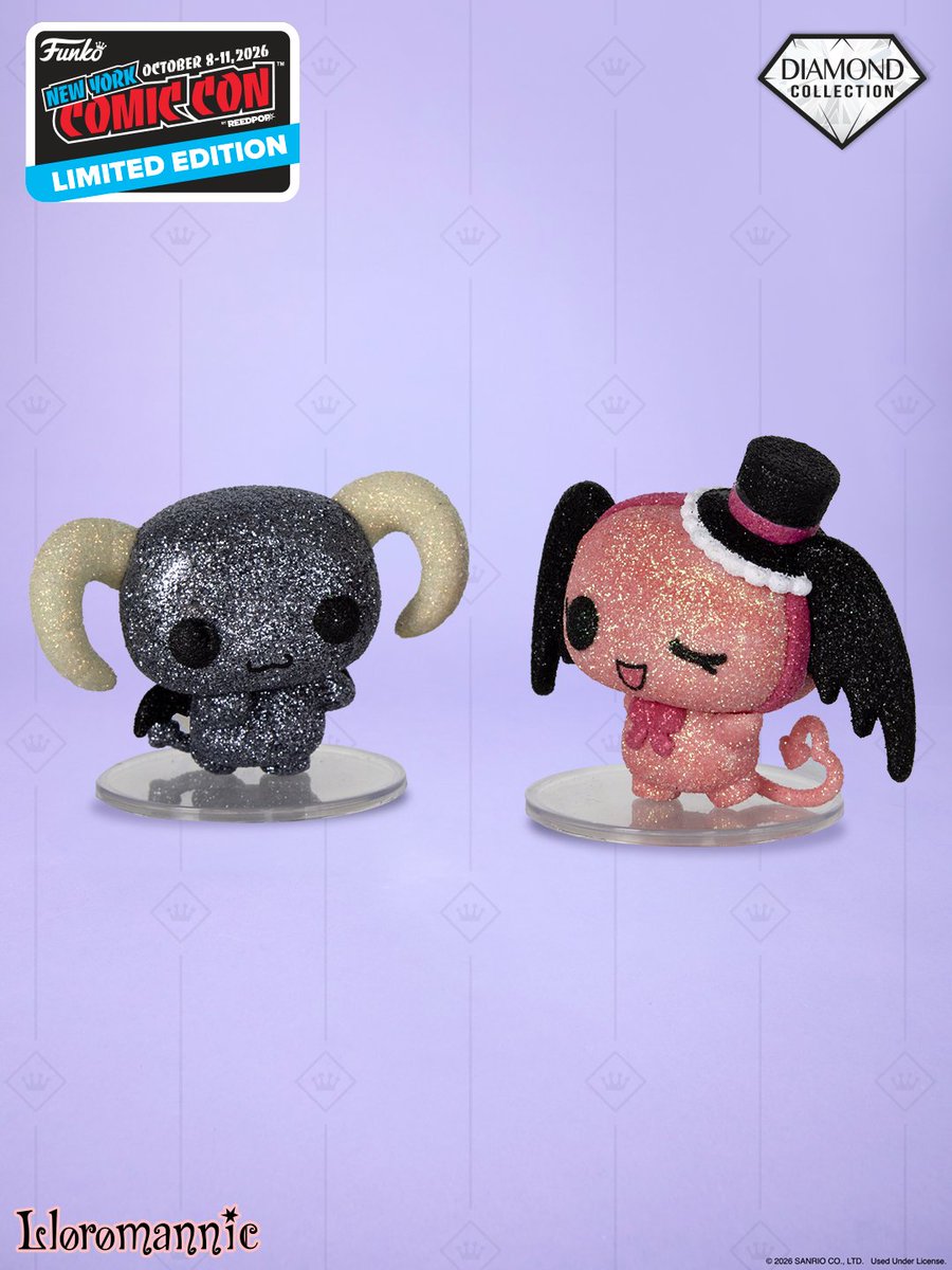 OriginalFunko's tweet photo. Cutest duo ever! 🖤🩷 Be one of 1,000 fans to collect the Limited Edition diamond POP! 2-Pack of Berry &amp; Cherry with the Loungefly Lloromannic POP! and Bag at NYCC. https://t.co/ytHOvqGq4S