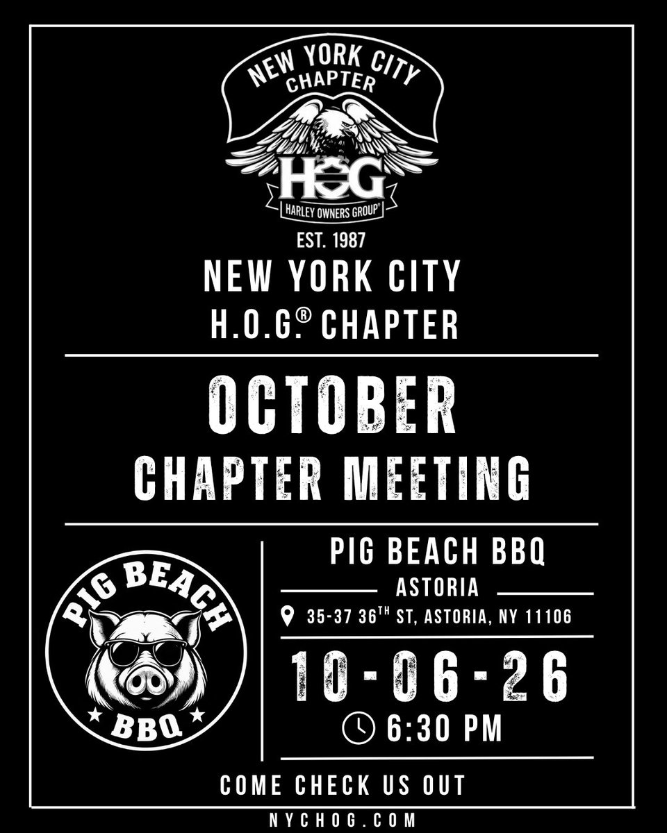HOGNYC's tweet photo. Tomorrow is Chapter Meeting night! 🏍️

Want to learn more about NYC H.O.G. and meet the Chapter? Come check us out! https://t.co/tH7yedU086