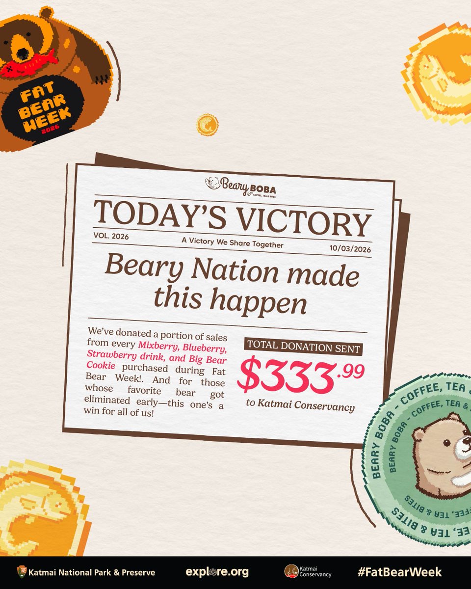 BearyBoba's tweet photo. 🥁 We officially raised and donated $333.99 to Katmai Conservancy 💳🎉 https://t.co/tpysE06nIX