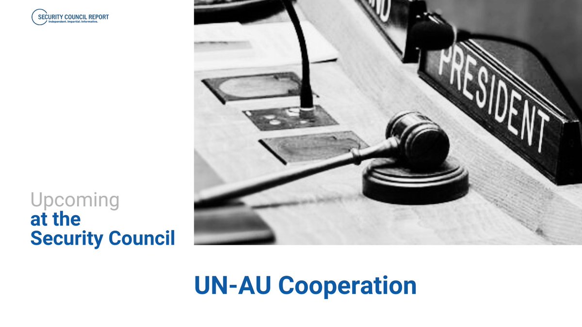 SCRtweets's tweet photo. Tomorrow morning (6 October), the #UNSC will hold a briefing on cooperation between the @UN and the @_AfricanUnion (AU).

◽️Briefers: SRSG and @UNOAU_ Head @parfait_onanga and an AU official 

→Background: https://t.co/c0TGvzbRwM https://t.co/iH8dsVTgeI