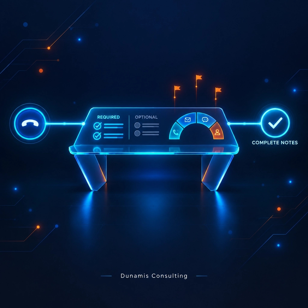 GetDunamis's tweet photo. Wrap-up is where handle time hides. Define required vs optional tasks, set realistic time by contact type, stop forcing agents available mid-notes, audit outliers, and check notes are complete, not just fast. #CloudTelephony #AgentExperience https://t.co/2BMwkyvz8b