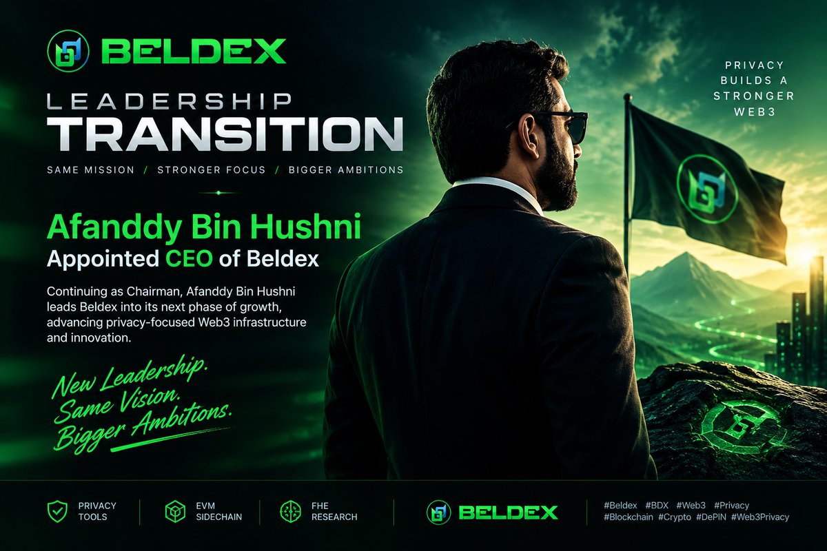 SAMA189662's tweet photo. A new chapter begins for Beldex. 🚀
Afanddy Bin Hushni steps in as CEO while continuing as Chairman.
New leadership, stronger focus, and bigger ambitions for privacy-first Web3 infrastructure.
The next era of Beldex starts now
#Beldex #BDX #Web3 #Privacy #Blockchain!@BeldexCoin https://t.co/Zcs7vhX7Sq
