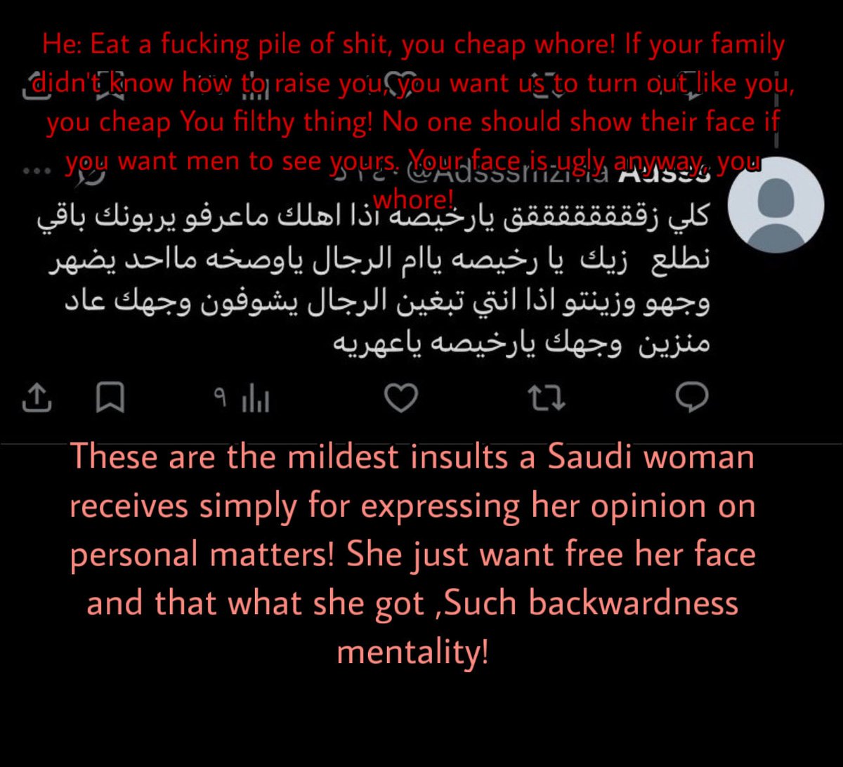 cillvx1's tweet photo. هذه التغريدة تكشف فئة خطيرة بيننا، وللأسف ما زالت بعض النساء يواجهن التهديد والإهانة لمجرد اختلافهن في الرأي أو 
اختياراتهن،نحن لا نطلب سوى الأمان والكرامة وحقنا في الاختيار دون خوف أو قمع

انشروا قضيتنا، ودعوا أصوات النساء السعوديات تُسمع #٢٠٣٠_بلا_نقاب5
#بلا_نقاب_٢٠٣٠ https://t.co/yyPGTgLtgK