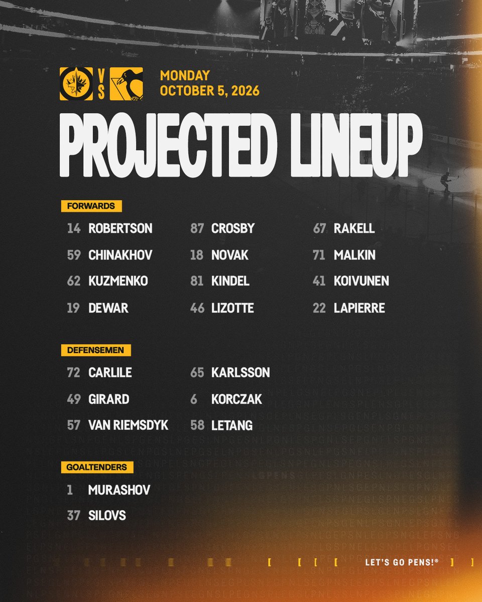 penguins's tweet photo. How we're lining up vs. the Jets.
#LetsGoPens https://t.co/PutUOtZiom