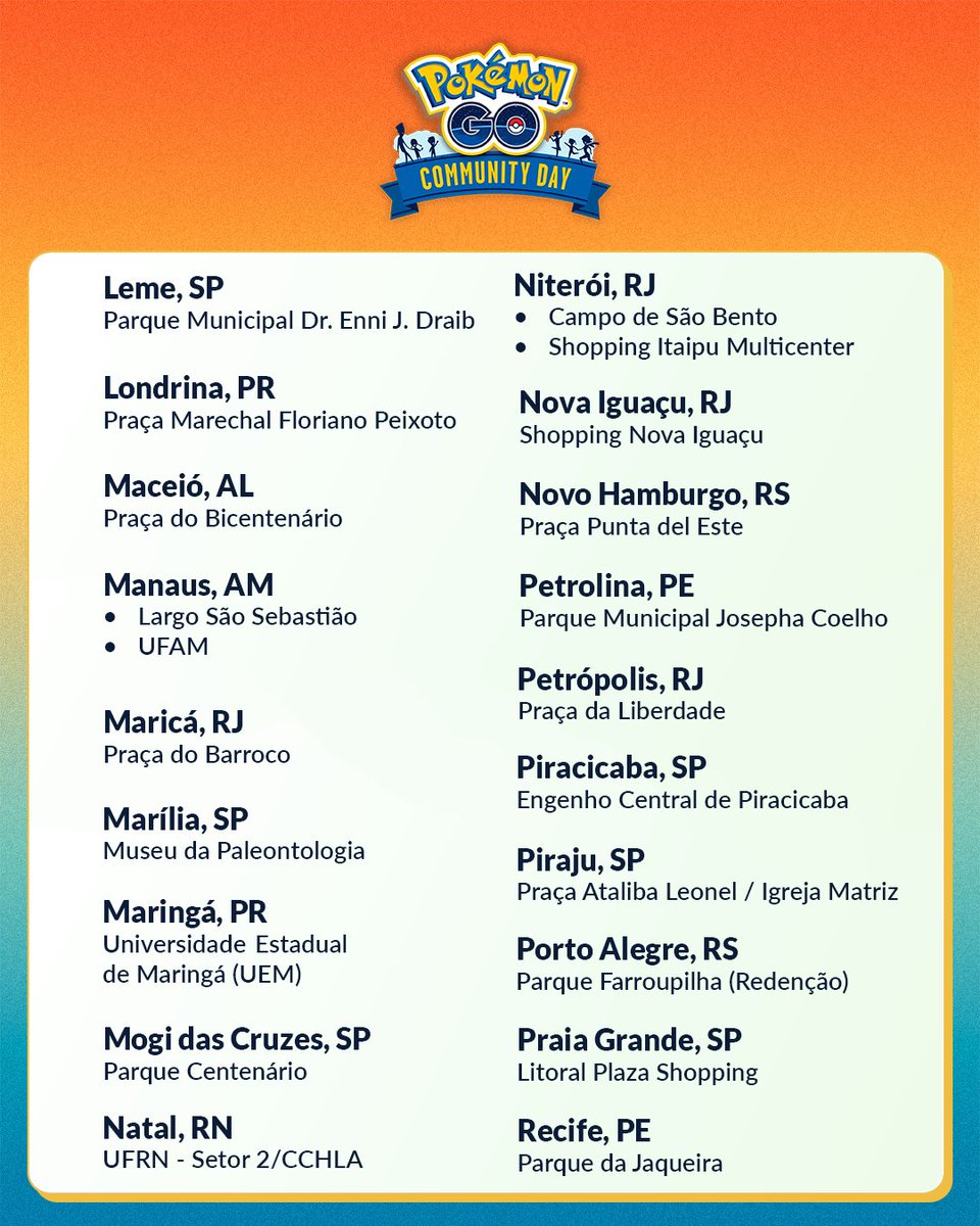 PokemonGOptBR's tweet photo. Treinadoras e Treinadores, participem dos encontros do Dia Comunitário de outubro com Zorua!

Aproveitem Poképaradas e Ginásios adicionais, além de atividades especiais organizadas pelos Embaixadores de Comunidades em mais de 100 cidades de todo o Brasil!

Nos vemos lá fora! https://t.co/Ei9BAT8wvK