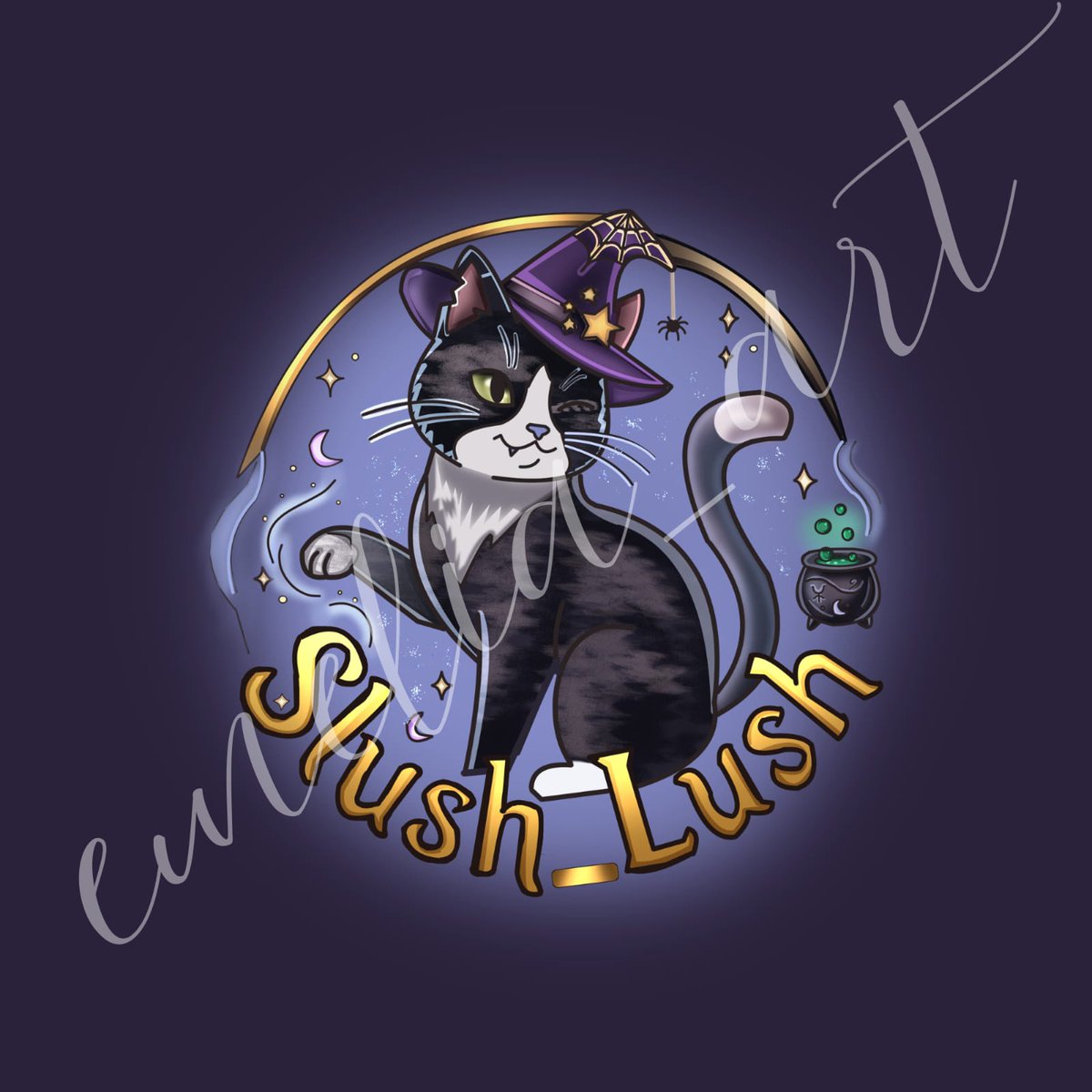 Emelia_artss's tweet photo. ✨ A little spooky, a little cute, and a whole lot of magic. 🐈‍⬛
Loved bringing Slush_Lush’s new visual identity to life with a whimsical witchy vibe, subtle creepy details, and her three cats woven into the world. 🖤✨

#commissionsopen #twtich #customartwork #lookingforartists https://t.co/sLAQt4NNQl