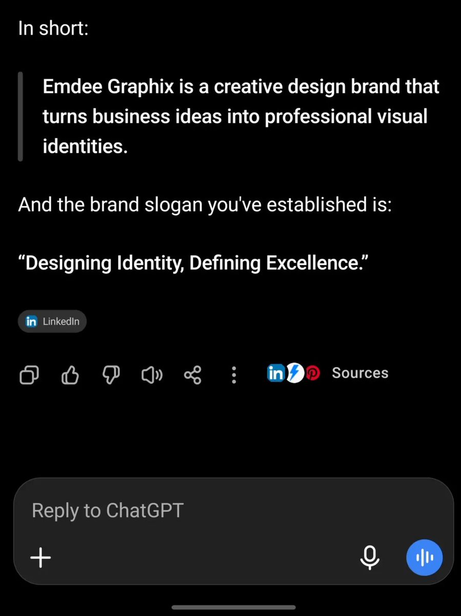 emdeegraphix1's tweet photo. Everyone!!! ChatGPT knows me π₯³π²
#emdeegraphix1 #visualstorytelling #fyp #viral #graphicdesign https://t.co/52hu2Dyxyn