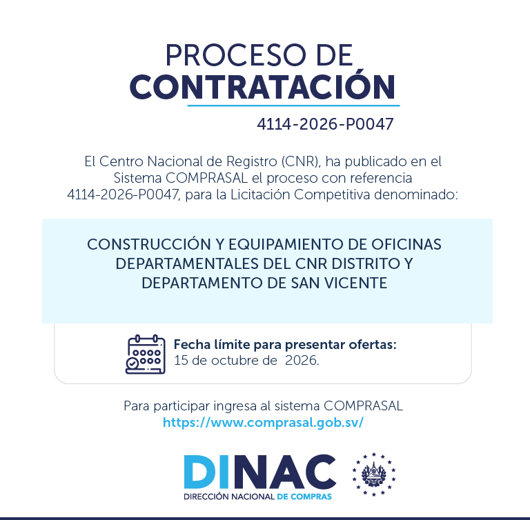 DINACsv's tweet photo. 📢 ¡Nueva oportunidad para proveedores!
Consulta el proceso de Licitación Competitiva publicado en #COMPRASAL por @CNRSV.
📅 Recepción de ofertas: 15 de octubre 2026.
🔗 Conoce los detalles y requisitos: https://t.co/KCPRwQkEOt
#DINAC #ComprasPúblicas #LicitaciónCompetitiva https://t.co/583TZnBTwY