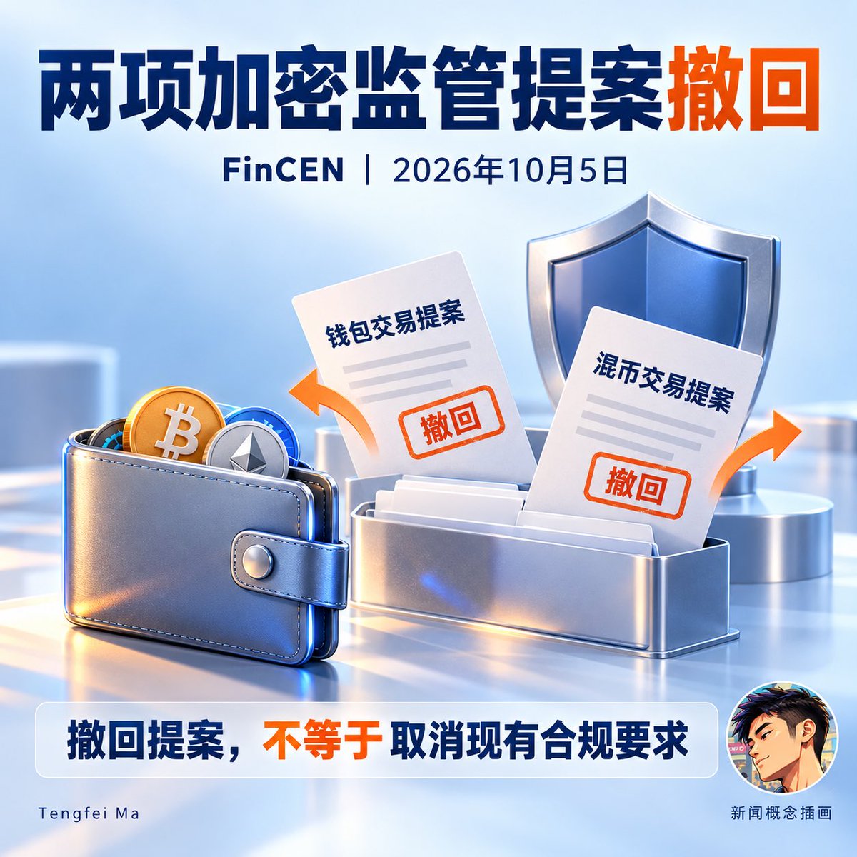 MTengfi's tweet photo. 美国FinCEN撤回两项加密监管提案，涉及自托管钱包交易和混币交易。撤回的是拟议新增要求，不能理解为现有反洗钱义务取消。对行业而言，部分监管不确定性减少了，但“监管松绑”具体松在哪里，仍要看原文。 https://t.co/upne8eo25k