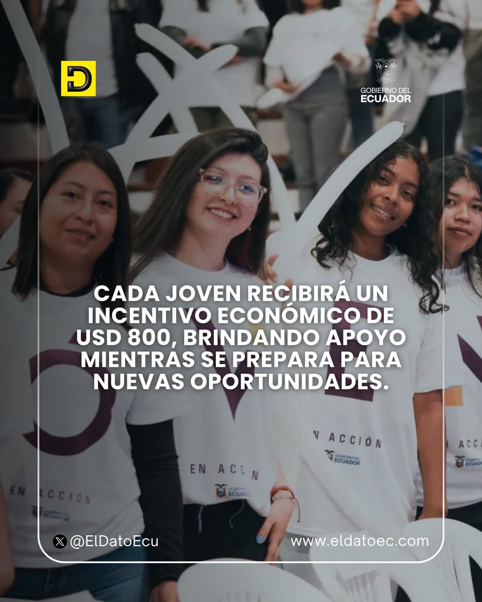 EcuElDato's tweet photo. #Urgente | ¡JÓVENES EN ACCIÓN AMPLÍA SU COBERTURA A 700.000 CUPOS Y ENTREGARÁ USD 800!

El programa Jóvenes en Acción crea 700.000 nuevos cupos y entrega un incentivo económico de USD 800.

Link de inscripción:

https://t.co/7geeIV3PQM 

#ElDato #Ecuador #DanielNoboa https://t.co/KDkMAjriBh