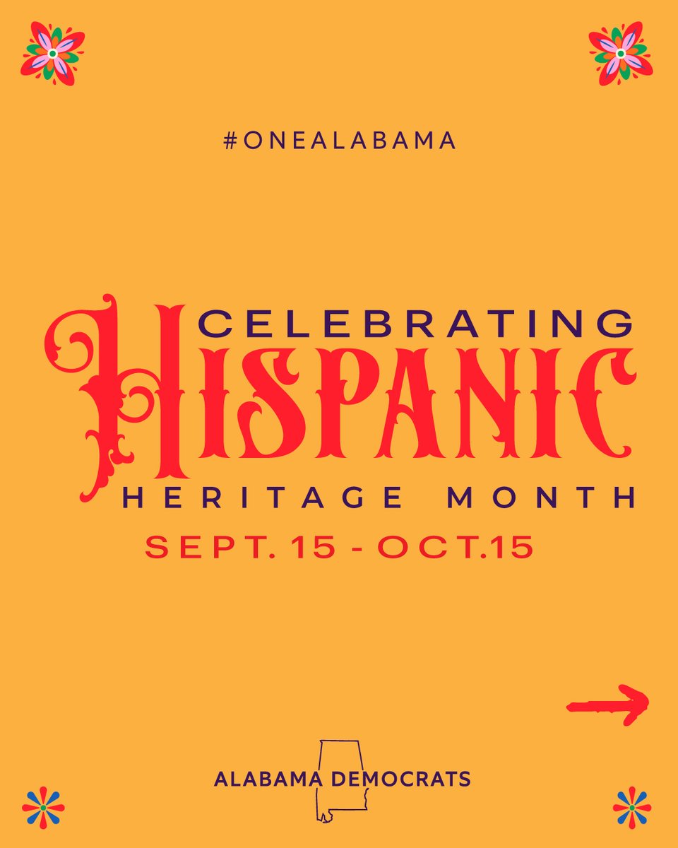 aldemocrats's tweet photo. We celebrate diversity because it makes us better. And this month we'll like to celebrate our Hispanic and Latin communities. We see you and we hear you!
#HispanicHeritageMonth #BlueWave26 #OneAlabama https://t.co/a11HrjjnTZ