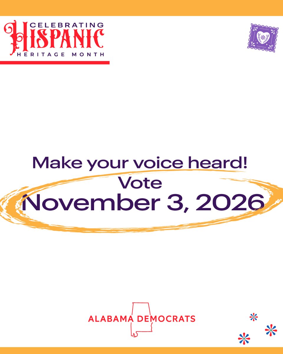 aldemocrats's tweet photo. We celebrate diversity because it makes us better. And this month we'll like to celebrate our Hispanic and Latin communities. We see you and we hear you!
#HispanicHeritageMonth #BlueWave26 #OneAlabama https://t.co/a11HrjjnTZ