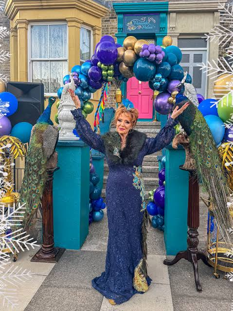 SquareGossip_'s tweet photo. What does everyone think of the glamorous and FABULOUS @harriet_thorpe as Elaine Peacock? 🦚

I absolutely LOVE her, she's an icon, she's mother and I honestly hope she sticks around for the forseeable, we need her!! 💙🦚💙

#EastEnders ☕️ https://t.co/m9UysBy5o9