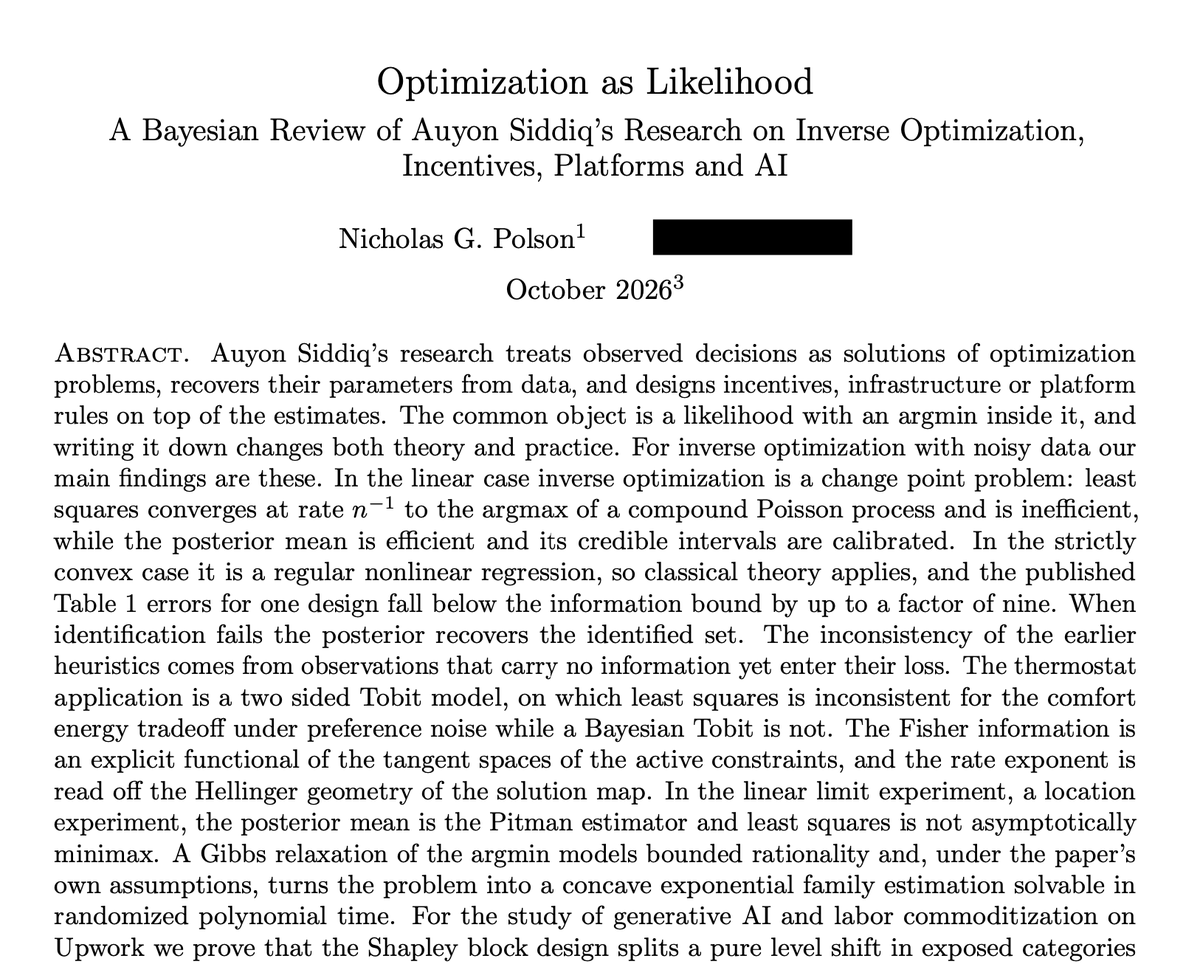 auyonymous's tweet photo. I am pleased to announce a new professional milestone: Professor Polson was sufficiently unhappy with my post, and the ensuing Washington Post article, that he decided to email *my Dean* an AI-generated review of my body of work. 

1/ https://t.co/qPUTNNRdyT