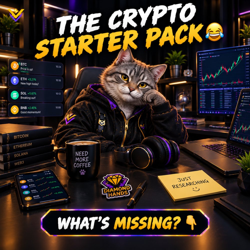 VORAChainHQ's tweet photo. THE CRYPTO STARTER PACK 😂

Charts. Coffee. Diamond hands.
And “JUST RESEARCHING.” 👀
What's missing? 👇 https://t.co/ZysuzSGQUf