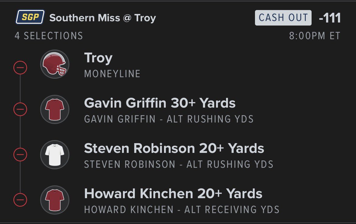 LangBetz's tweet photo. Southern Mississippi/Troy:

Troy ML, Griffin 30 rush yards, Steve Robinson 30 rush yards, Kinchen 20 rec yards

#whatsyawager @whatsyawager @BovadaOfficial https://t.co/QiSTsO2RK3