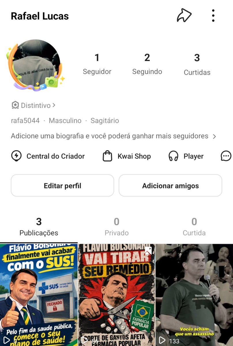 v4nsccp's tweet photo. criei conta fake no kwai por vc lula https://t.co/hJABp9XCEP