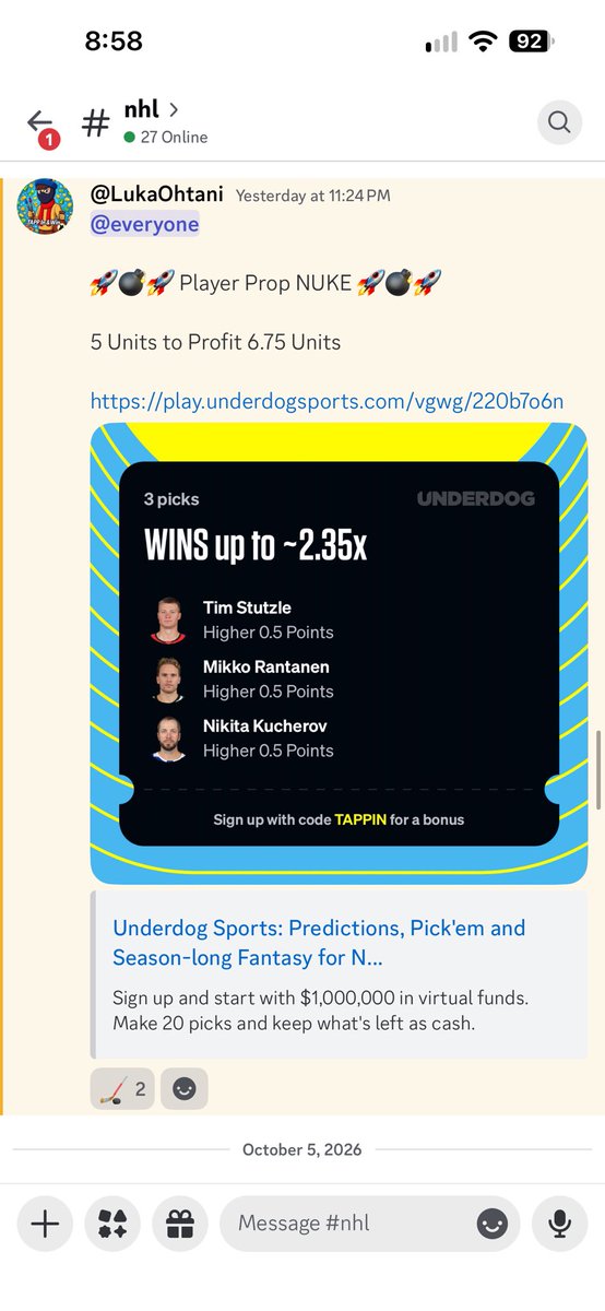 LukaOhtani's tweet photo. ✅ CASH 2.35x NHL 3 Pick Parlay NUKE

Told my followers when I posted this last night….

It was Guarenteed money.

✅ Kucherov
✅ Stutzle
✅ Rantanen 

Never a doubt.

TAPP In &amp; Win https://t.co/vt47vuSf3b