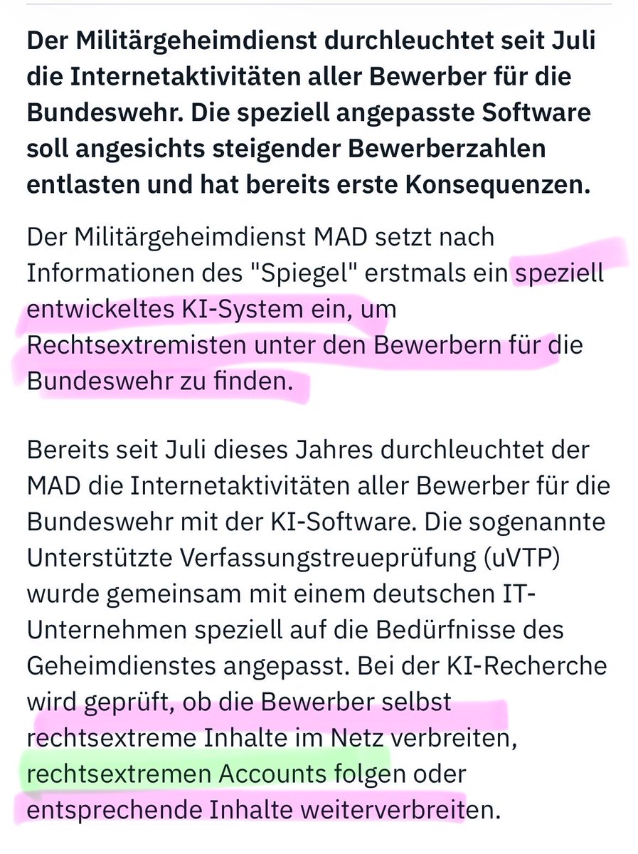 MGGA2021h's tweet photo. Nun benutzt man KI um „unliebsame“ Bewerber bei der Bundeswehr auszusortieren. 

Es könnte durchaus sein dass, wenn ihr mir folgt oder meine Tweets teilt, ihr dann nicht genommen werdet. 

Also wenn ihr da NICHT hinwollt, dann folgt mir, abonniert mich und werdet glücklich. 😎 https://t.co/MzuD7FYahp