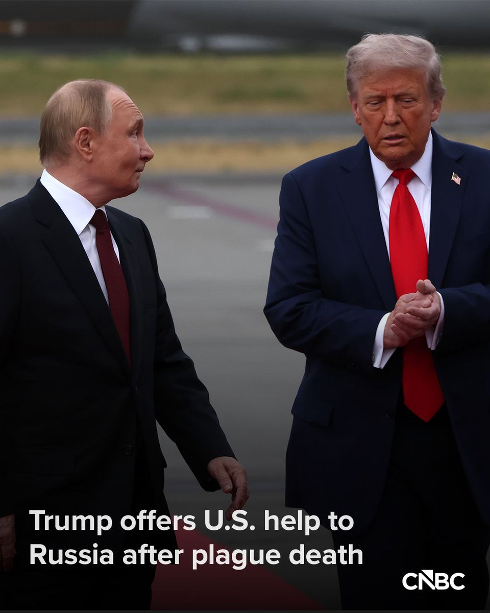 CNBC's tweet photo. U.S. President Donald Trump has offered to help Russia after a laboratory worker died following an illness at a plague research institute in Siberia, while the Russian authorities said the situation was under control.

“We��ll help,” Trump told reporters at the White House on Monday when asked about the case. “Everybody who has that kind of a problem, we’ll always help": https://t.co/pj4QN2gZwt