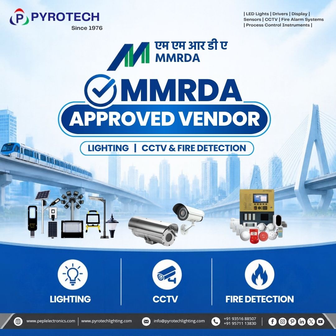 Pyrotechlight's tweet photo. 🚇 Proud Moment for Pyrotech!
We are proud to be an MMRDA-approved vendor for Lighting, CCTV & Fire Detection solutions.
✅ Reliable solutions
✅ Infrastructure-ready technology
✅ Customised project solutions
#Pyrotech #MMRDA #Infrastructure #Lighting #CCTV #FireDetection https://t.co/FRhvlMWay8