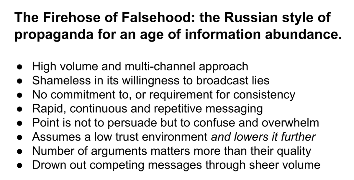 The Firehose of Falsehood: the Russian style of propaganda for an age of information abundance.
