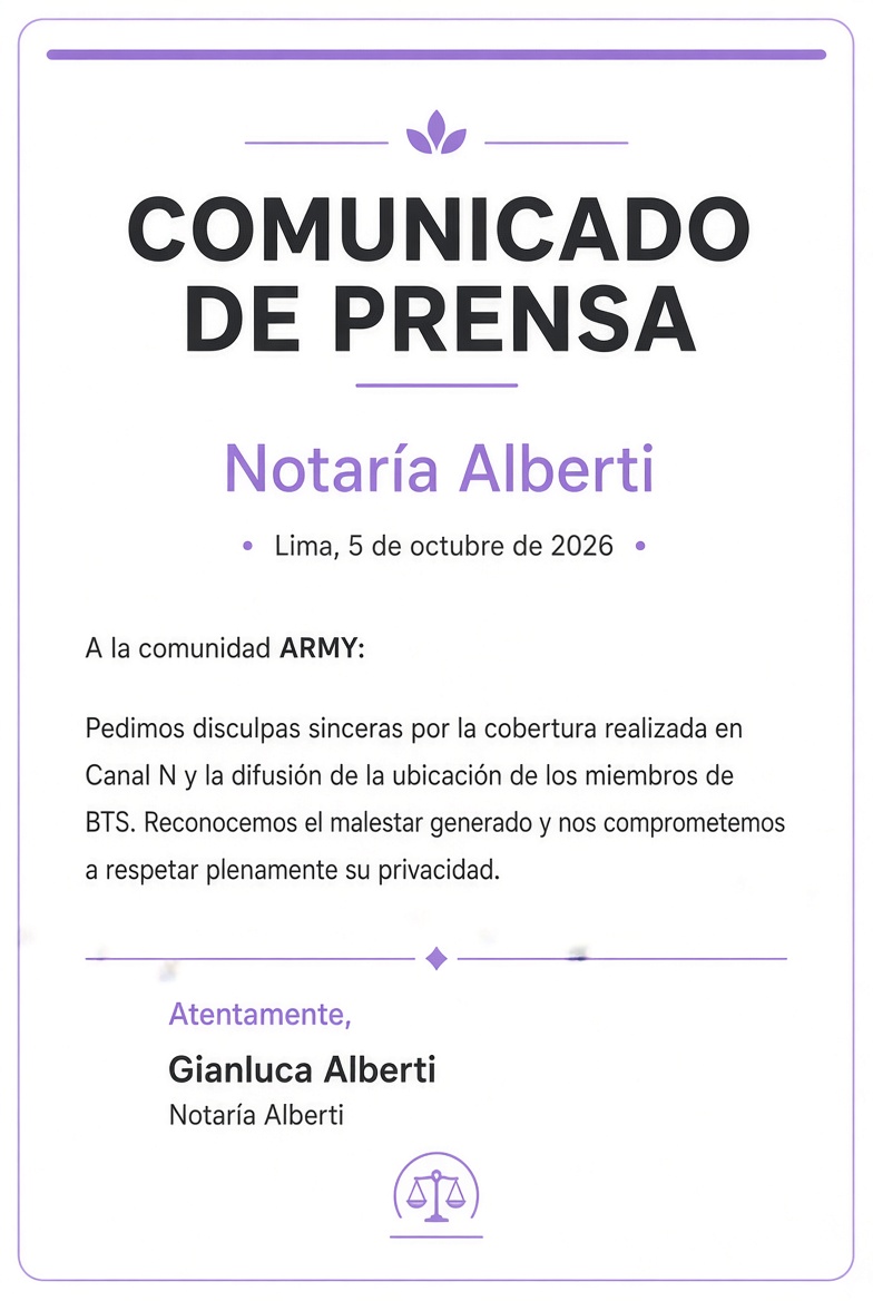 backispablo1901's tweet photo. A toda la comunidad ARMY:
Expresamos nuestras más sinceras disculpas por los hechos ocurridos. En Notaría Renzo Alberti deseamos reparar el error cometido.
Por ello, mañana realizaremos un Fan Fest especial en:
Av. Andrés Aramburú 880, Surquillo 15047
Las esperamos https://t.co/plYRSbEEfO