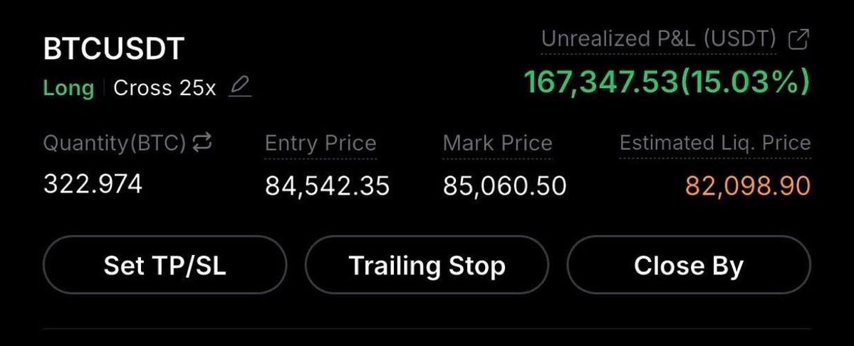 serrah_crypto's tweet photo. CURRENTLY up $167,000 on my $BTC LONG

expecting a move to $87,000 tbh https://t.co/mRTCyc5Nij