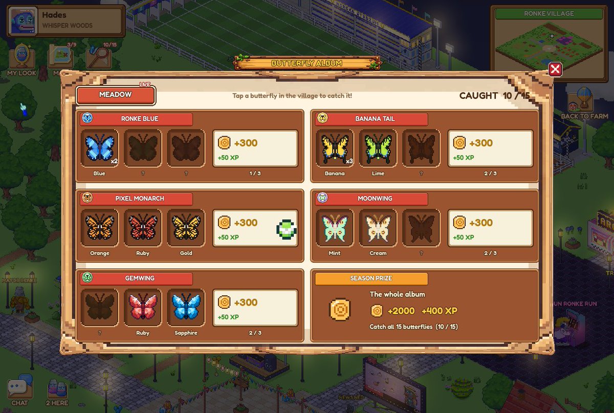 HadesRagnarok_'s tweet photo. NEW stuff in the latest update @RRFVillage  never stops! 👇

🗺️ Treasure Hunt! Collect all map pieces... 
🏁 Bet Races! Who's gonna be the fastest? 🐶🐴
🛡️Protect your crops from pests🪳
📰Daily missions

I'm literally staying up all night just to finish my butterfly album🦋😅 https://t.co/gGkM0C7VmB