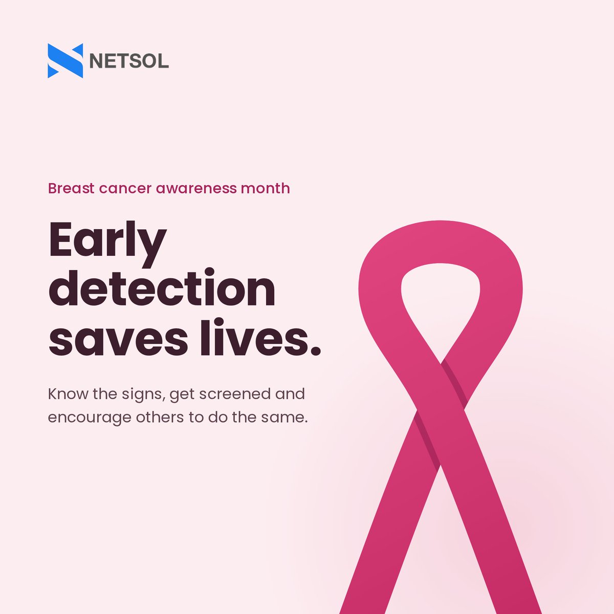 NETSOLTech's tweet photo. Early detection saves lives.

This Breast Cancer Awareness Month, we stand with everyone affected by breast cancer: those facing a diagnosis, those who have fought it and the families and friends who support them every step of the way.

Women, take a moment to learn the signs and schedule your screening. And to everyone, encourage the women in your life to do the same. A simple conversation could make all the difference.

#netsoltech #breastcancerawarenessmonth #breastcancerawareness #pinkoctober #womenshealth #earlydetection #netsolcares