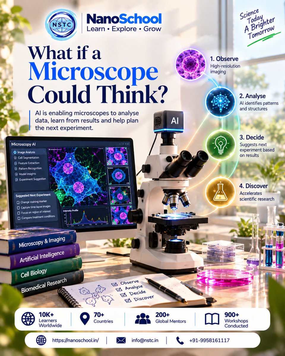 NSTC_2005's tweet photo. 🧪 What if a laboratory could decide what experiment comes next?

AI → Plan → Robot → Experiment → Data → Learn → Repeat

Self-driving laboratories are bringing AI, robotics and automated experimentation together.

#NanoSchool #SelfDrivingLabs #AIforScience #LabAutomation https://t.co/dZgbFeQ4oq