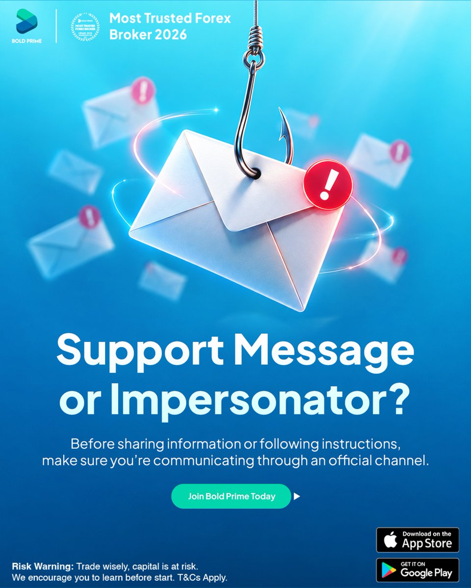 BoldPrime's tweet photo. Support message or impersonator?

Before responding, watch for:
🚩 Unexpected requests
🔗 Suspicious links
⏰ Urgent pressure
🔑 Requests for passwords or OTPs

When in doubt, verify through an official Bold Prime channel.

Stay alert. Stay secure.
#BoldPrime #SecurityAwareness https://t.co/gTBkUxa2pl