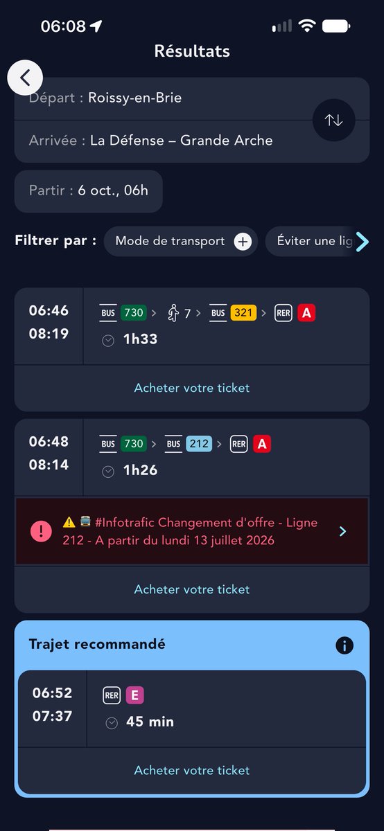 MugenZer0's tweet photo. @RERE_SNCF bonjour y a-t-il bien un train en direction Nanterre la Folie qui part de Roissy en Brie à 6:22?

L’application sncf connect m’indique un train à 6:52 seulement. https://t.co/dlP0sHUbTR