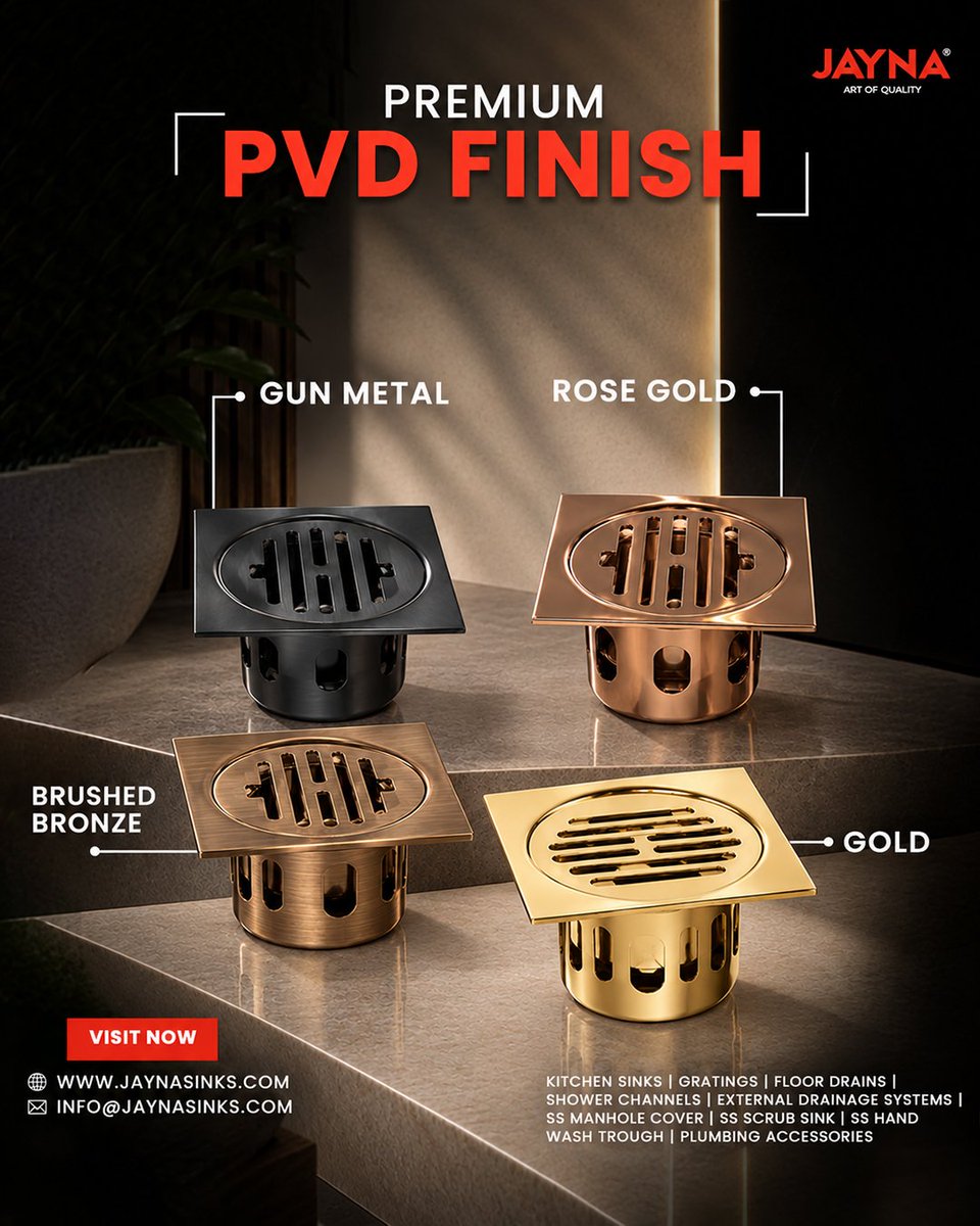 jaynasinks_'s tweet photo. Premium look. Lasting finish. ✨
Upgrade your space with Jayna Premium PVD Floor Drains.

#JaynaSinks #PVDFinish #FloorDrain #LuxuryInteriors #BathroomDesign #PremiumAccessories https://t.co/wCkFN1uUhA
