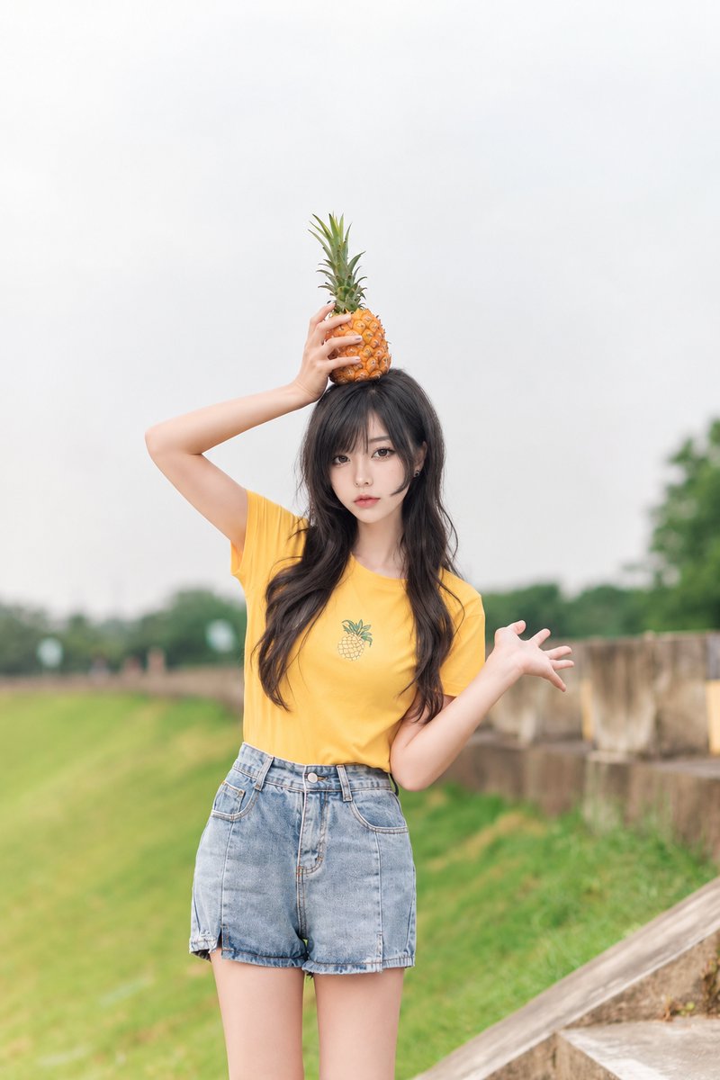 Marinybyew's tweet photo. 把菠萝顶在头顶，接住夏日的温柔阳光🍍 
#夏日写真 #OOTD #清新人像 #summer #人像摄影 https://t.co/JSbJQ3CZxs