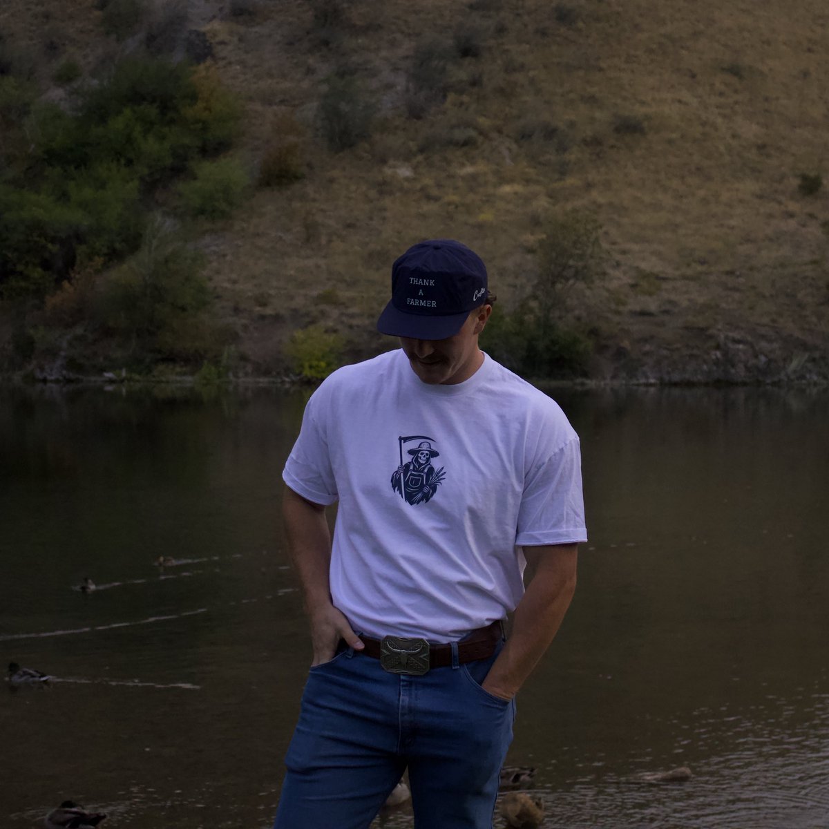 shopcrofter's tweet photo. If you ate today, thank a farmer. 

Pick up your very own Thank a Farmer Drifter Cap now on https://t.co/ZNM80f6VXS for just $24.00. Also pictured is the Grim Reaper Blue Ribbon T-Shirt. You may as well grab one of those too, available now for $29.00. https://t.co/7MviGzI1oH