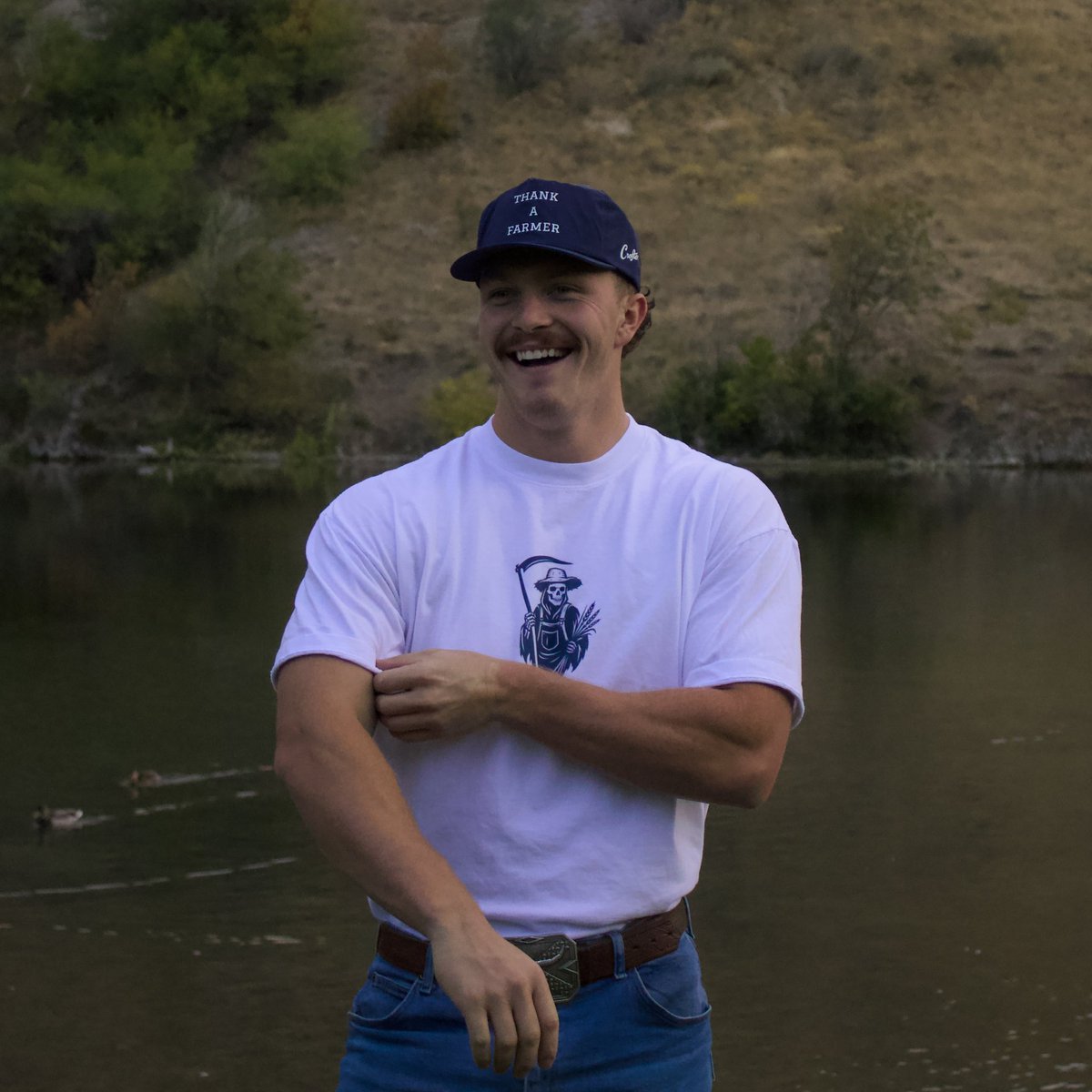 shopcrofter's tweet photo. If you ate today, thank a farmer. 

Pick up your very own Thank a Farmer Drifter Cap now on https://t.co/ZNM80f6VXS for just $24.00. Also pictured is the Grim Reaper Blue Ribbon T-Shirt. You may as well grab one of those too, available now for $29.00. https://t.co/7MviGzI1oH