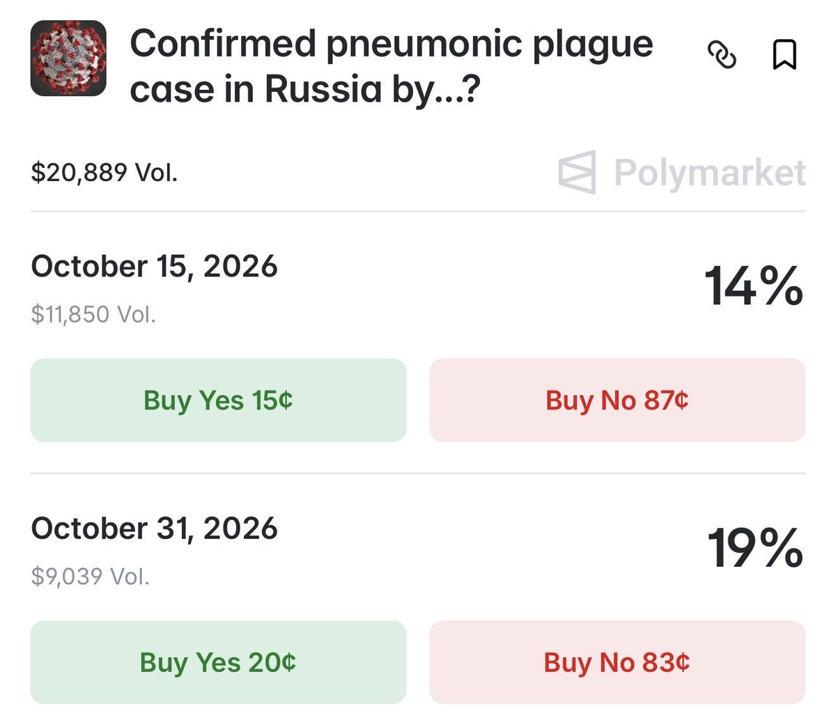AntiHerdtrader's tweet photo. BTW 

“Yersinia Pestis” causes all of these different plagues

•Bubonic plague
•Septicemic plague
•Pneumonic plague
•Pharyngeal plague
•Meningeal plague
•Pestis minor

🤷🤷
It’s Pneumonic $Plague 

As said in every single news outlet, Polymarket, quoted by Trump, etc.

fKZGW5c7kgVN8FbFKZohEnmUdUsrdimZ4BBHQYp2eEj