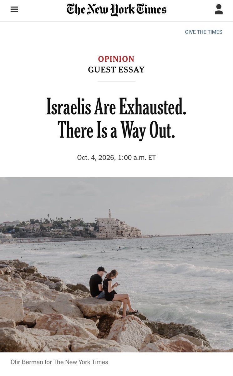 bitcoins1stlady's tweet photo. WTH!! 

The Jevv York Times actually ran a headline about Israelis being “exhausted”—while the accompanying photo shows them relaxing on their phones at the beach.

As Gaza lies in ruins and Israel continues expanding its control over Palestinian land, the NYT wants us to sympathize with the “exhaustion” of the people watching from the beach.