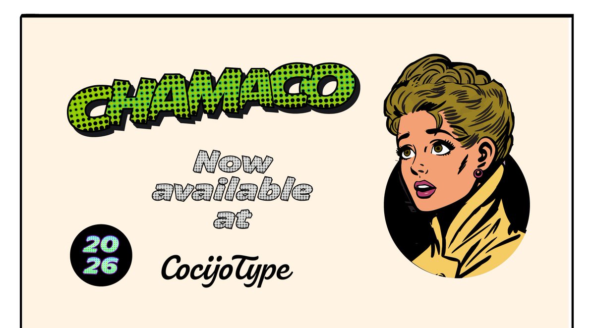 cocijotype's tweet photo. Chamaco โ a display typeface built for movement, expression, and color based on comic lettering.
ย 10 color palettes
ย 5 layers
ย Endless combinations
Mix the layers. Turn up the color!
https://t.co/yr7LaE05ca
#ChamacoFont #ColorFont #TypeDesign #ComicLettering #CocijoType https://t.co/tRuuIUtSG7