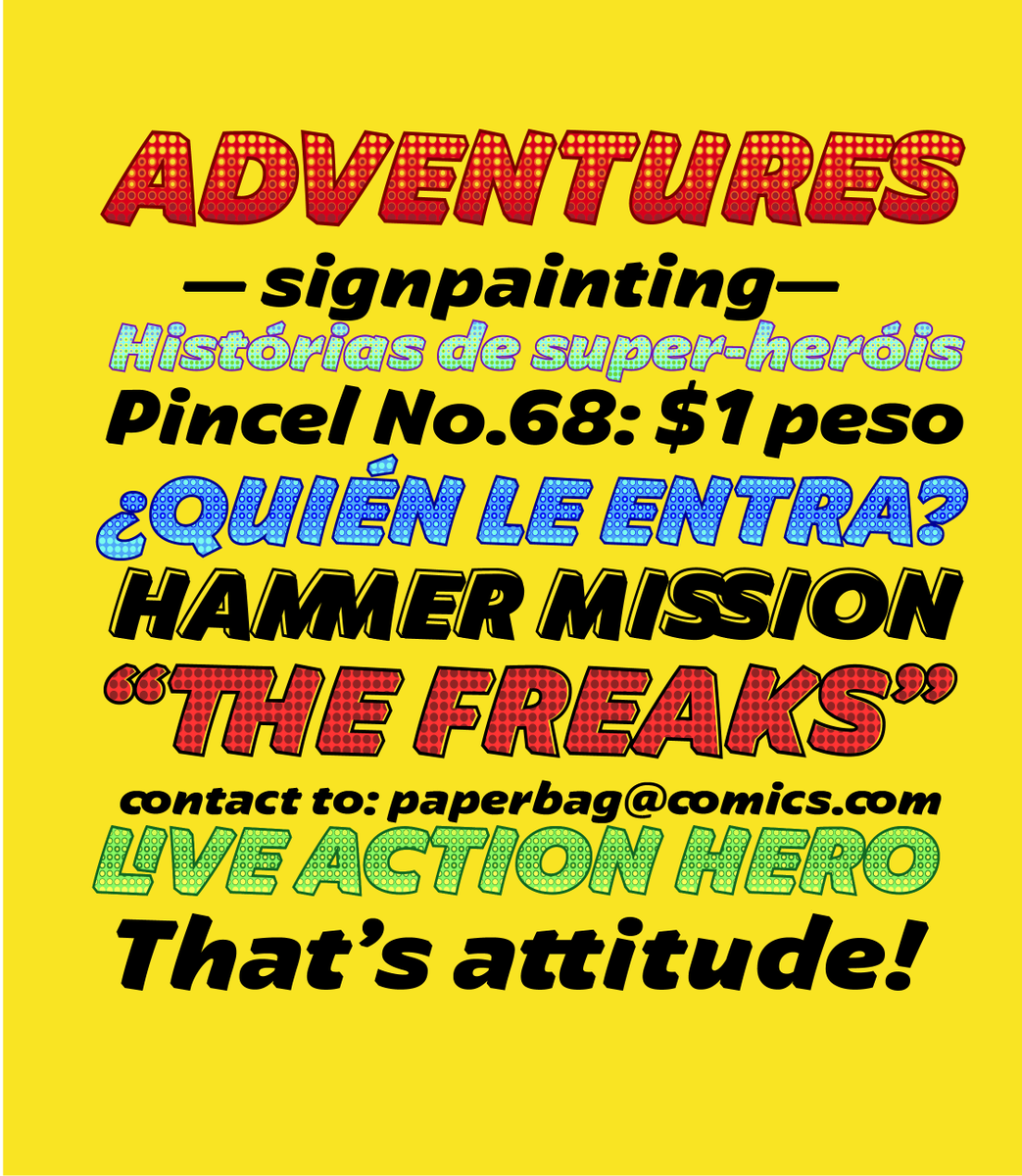 cocijotype's tweet photo. Chamaco — a display typeface built for movement, expression, and color based on comic lettering.

 10 color palettes
 5 layers
 Endless combinations

Mix the layers. Turn up the color!

https://t.co/yr7LaE05ca

#ChamacoFont #ColorFont #TypeDesign #ComicLettering #CocijoType https://t.co/tRuuIUtSG7
