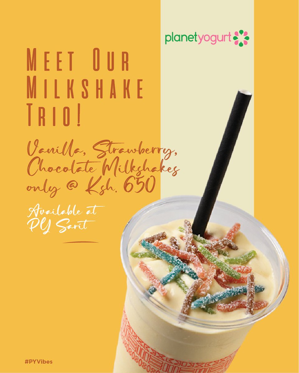 PlanetYogurt's tweet photo. Vanilla, Strawberry and Chocolate are still doing what they do best. Pick your mood, grab your straw and let the first sip fix everything. Enjoy at our PY branch in Sarit.
#PYVibes https://t.co/rU5gcENJ5C