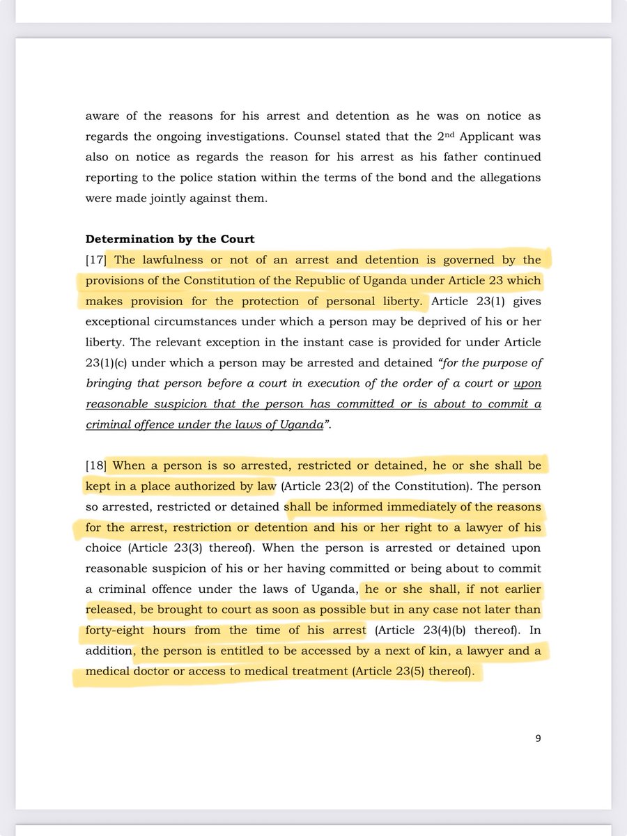 PhillipKarugaba's tweet photo. When symptoms persist. 
Wamala J distinguishes abductions from arrest. Also rules on detainee’s right to be held in a gazetted place, to see relatives, doctor, lawyer, and be produced in court in 48 hours. @mkituuma @UHRC_UGANDA. 

https://t.co/kRHcZFoaFM https://t.co/fNzsCYETbV