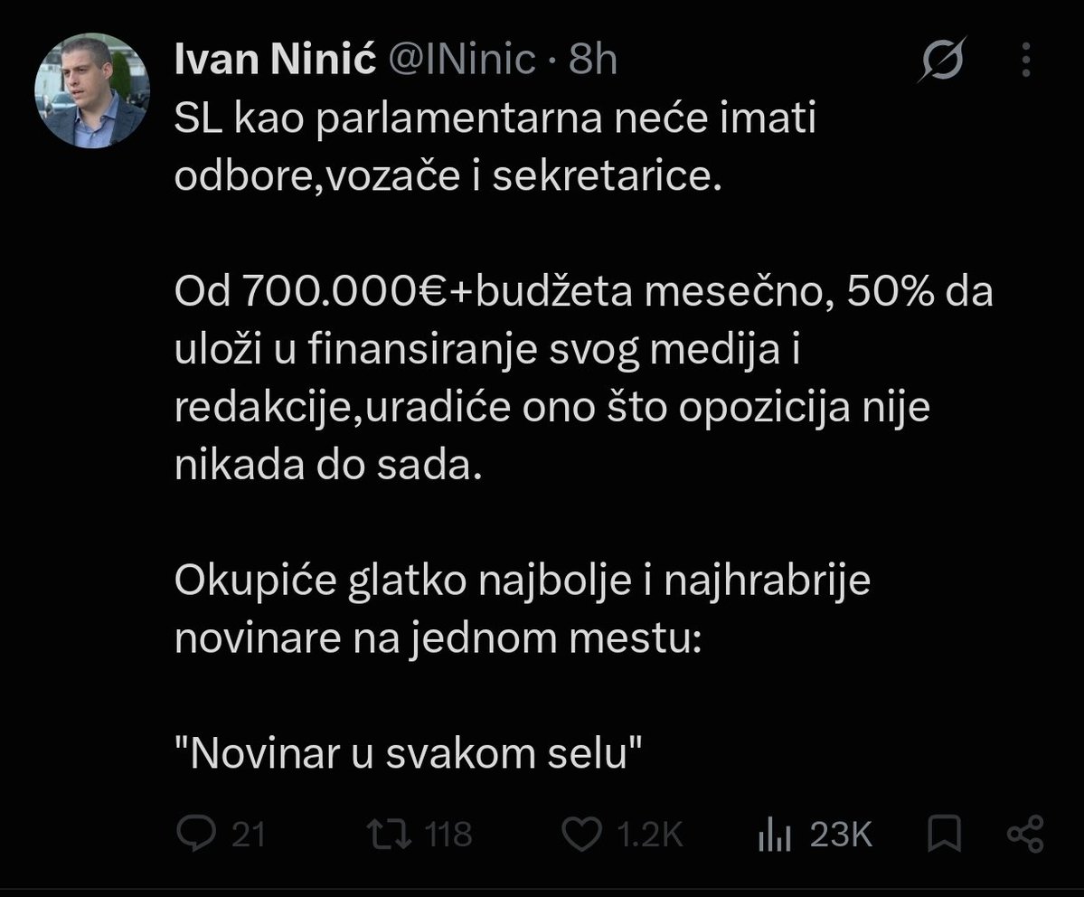 PasLaje's tweet photo. ‼️350.000€ + mesečno OD BUDŽETA na SOPSTVENU promociju🤮

Bilo ko na vlasti da je, rekao bih da se radi o već viđenoj zloupotrebi i pljački zvanoj Informer. Jednom radikal, uvek radikal, od Ninića i ne očekujem bolje.

Od ljudi sa listi očekujem da ovakve somine ugase zauvek. https://t.co/gvwyVtT1nV