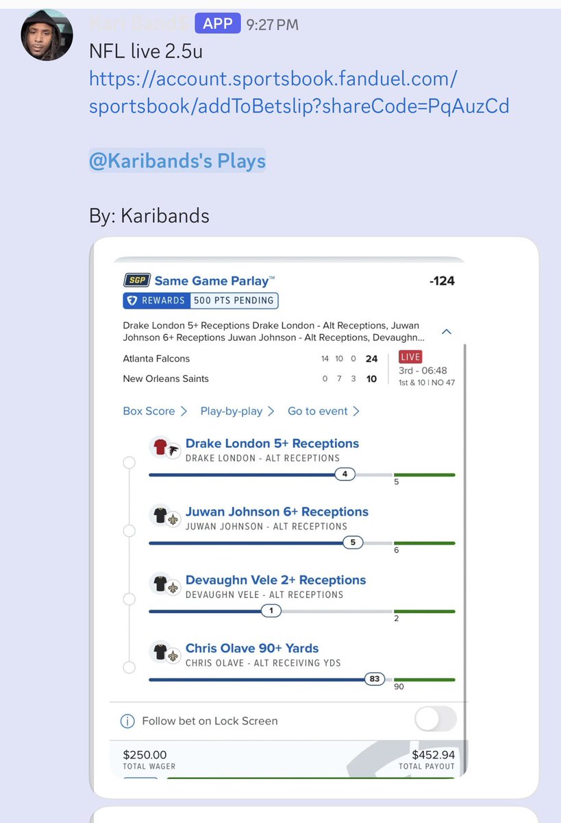 karibandsmusic's tweet photo. Easy live bankroll Builder Sent directly to DubClub !! It doesn’t get much easier🫠💰🏃🏿♂️ Get in Here Fast ‼️
https://t.co/7Imi2KbC9L
#gamblingX #GamblingTwitter #Playoftheday #potd #NBAPicks #NBAProps #NBAbet #GamblingsTwitter #fanduel #GamblingCommunity https://t.co/YAYSIB4TCx