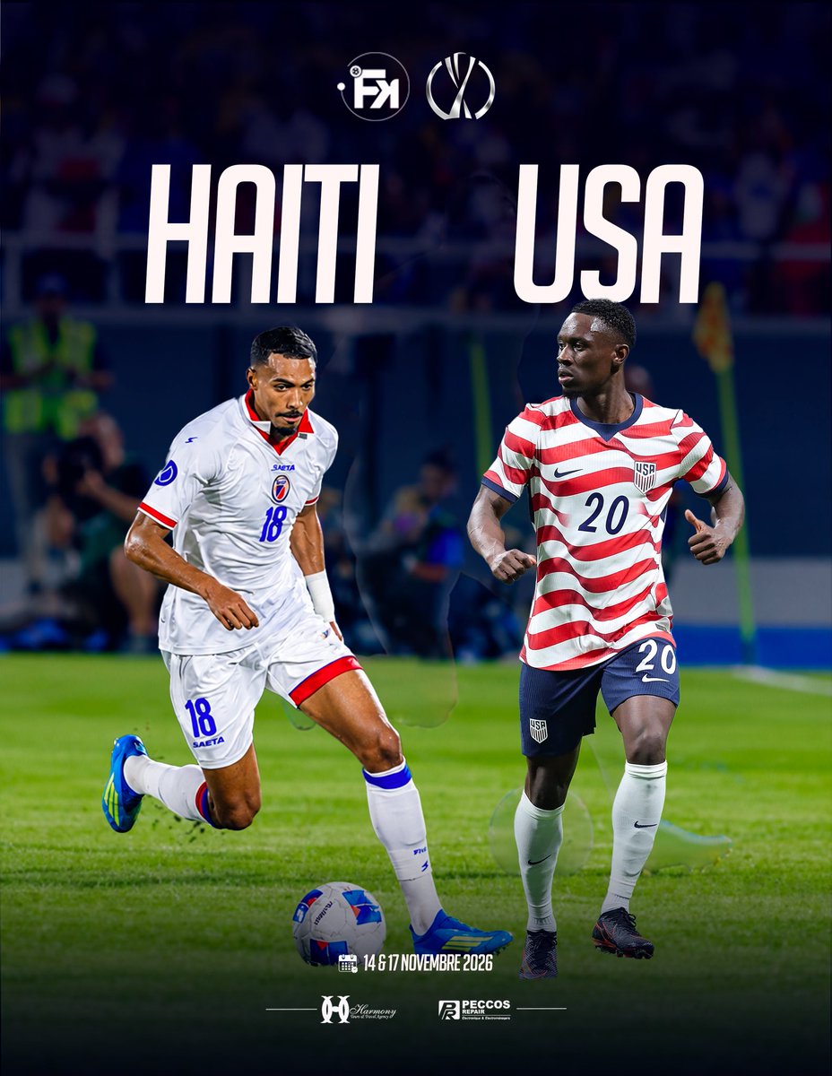 FootKole's tweet photo. 🔴 OFFICIEL — Haïti 🇭🇹 affrontera les États-Unis 🇺🇸 en quarts de finale de la Concacaf Nations League !
🇭🇹 Aller : 14 novembre
🇺🇸 Retour : 17 novembre à Cincinnati.
Un nouveau rendez-vous avec l’histoire, à la veille de la Bataille de Vertières. 🔥
#GrenadyeAlaso https://t.co/vI6LcRj0g1