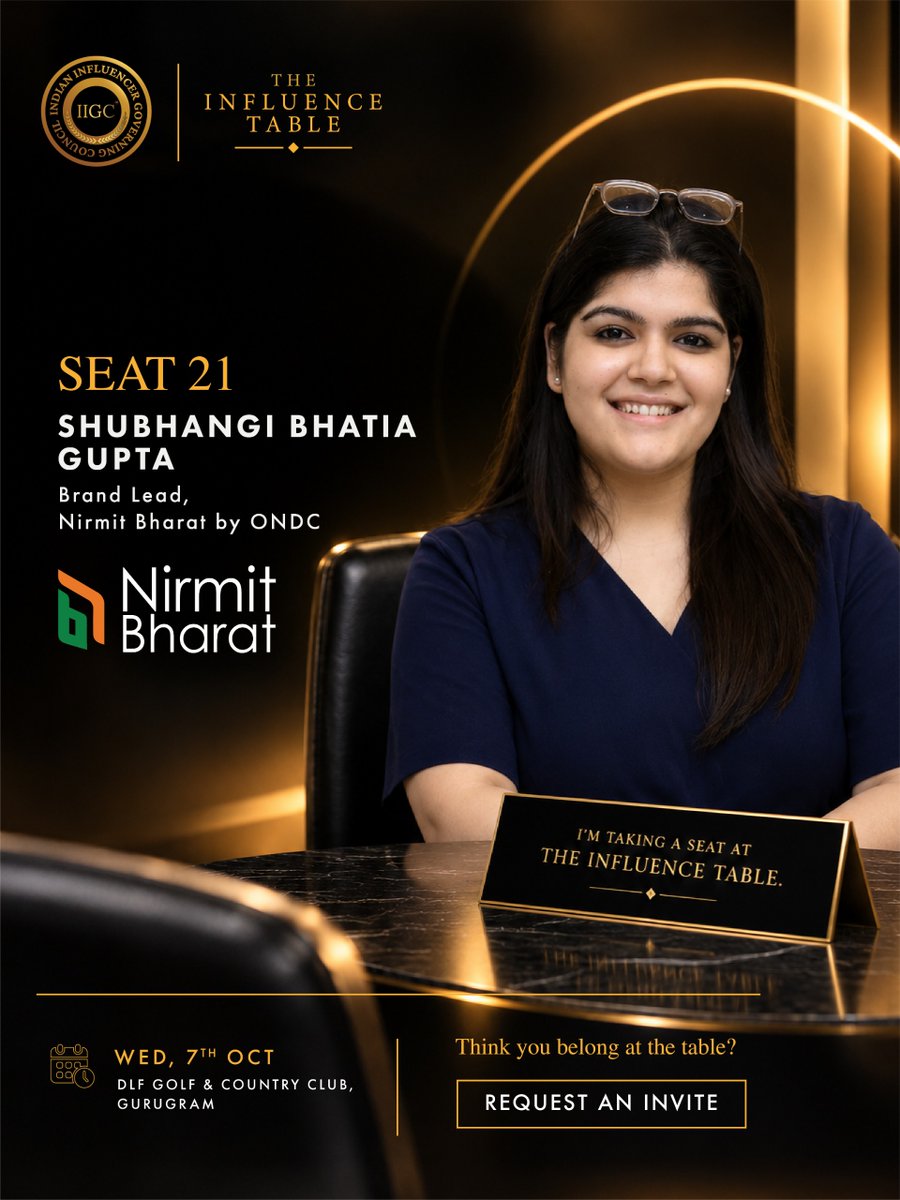 IIGC_official's tweet photo. SEAT 21 | SHUBHANGI BHATIA GUPTA — NIRMIT BHARAT BY ONDC
She brings a perspective on how digital discovery and influence can create new connections between businesses and consumers.
That’s a conversation worth having.
#IIGC #TheInfluenceTable #InfluencerMarketing https://t.co/oVRi9SavJt